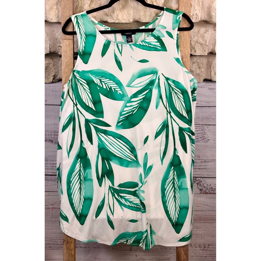 Alfani Woman Green Tropical Leaf Print Sleeveless Tank Top Plus Size 1X - Picture 2 of 7